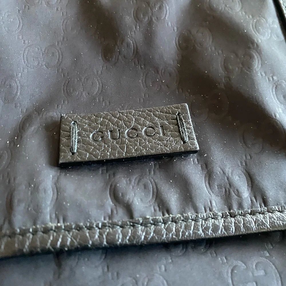 Gucci Black Monogram Nylon Messenger bag -large with Leather Logo Patch